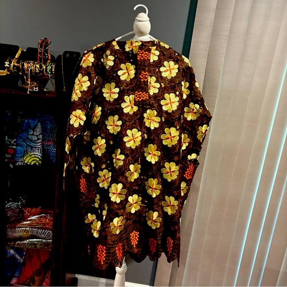 VTG African Nigeria Dashiki Kaftan Top Shirt and Pant Men & Womens Lace - Picture 8 of 9